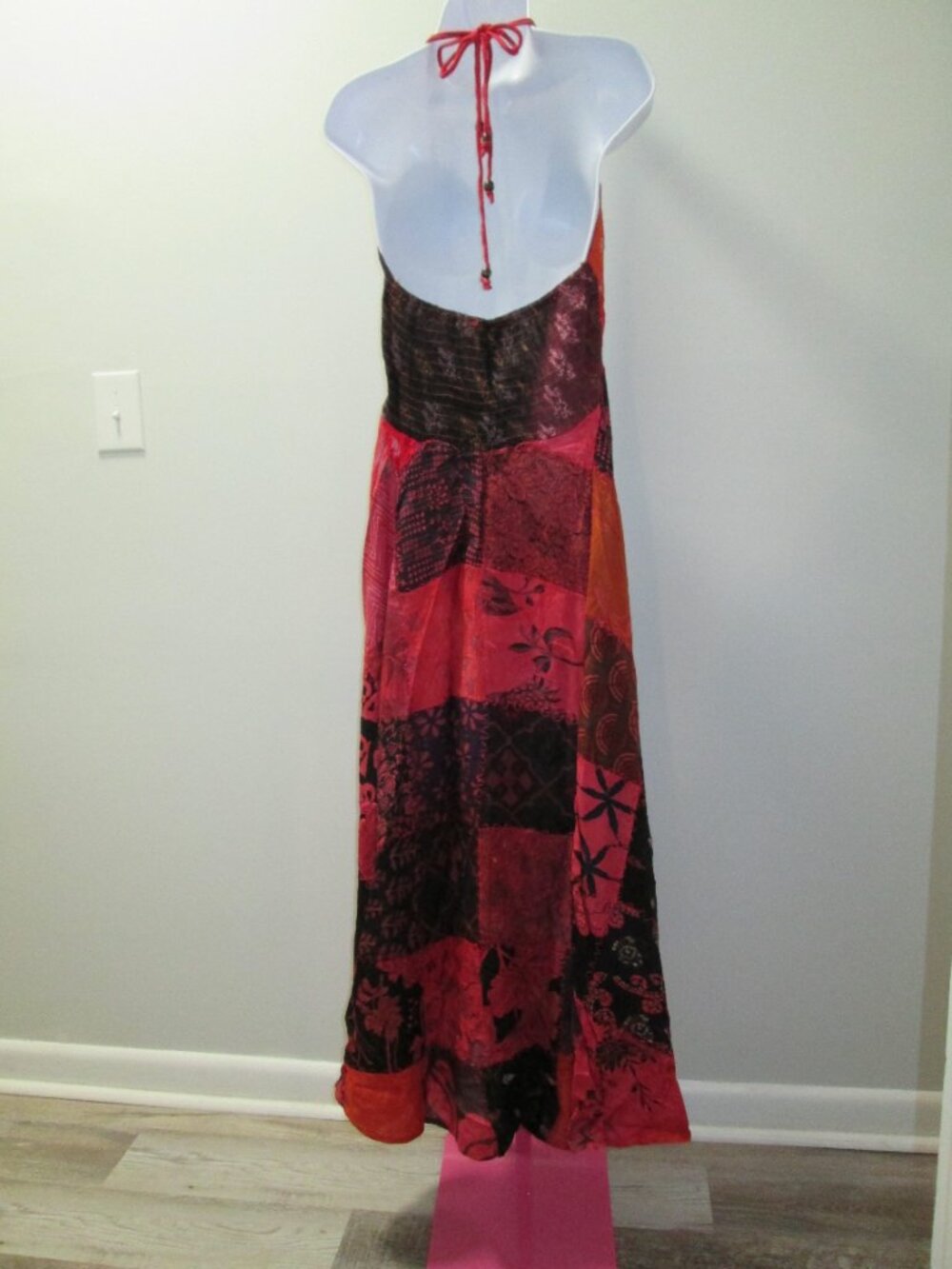 Red Patchwork Boho Ananta Halter Dress NWT OS - Picture 10 of 11